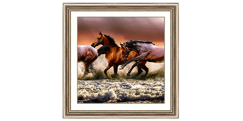 Square print and frame of wild horses