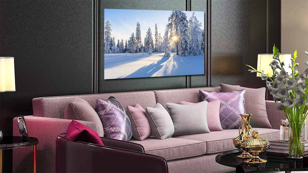 A1 poster of a snow scene in a sitting room