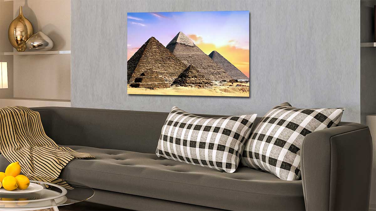 A2 Poster of pyramids in Egypt behind a settee
