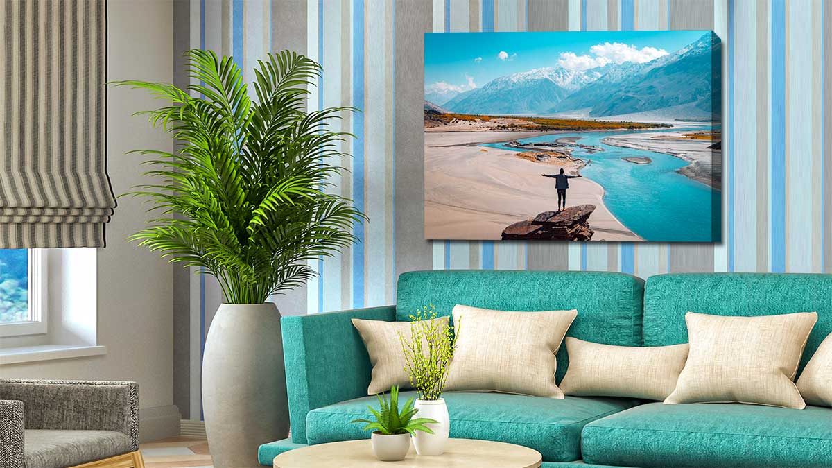 Holiday snap printed on canvas and hung above a settee