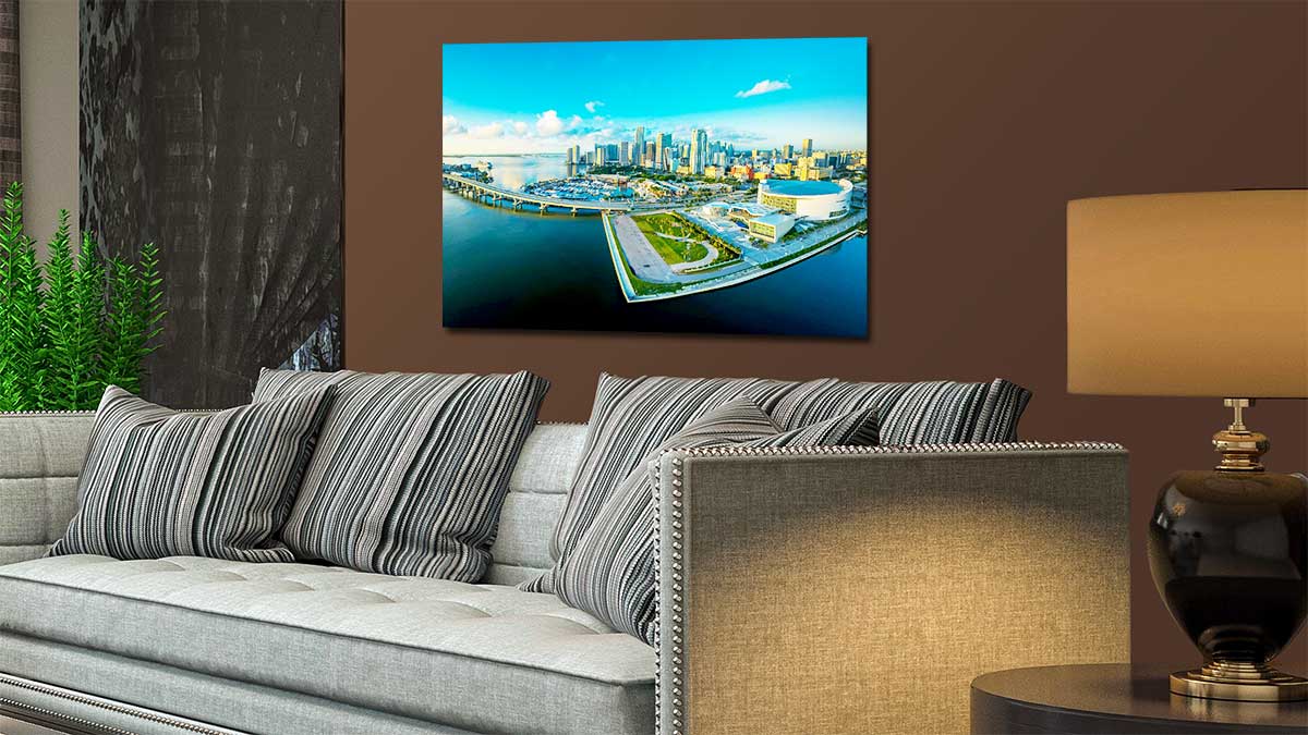 Photo poster of a cityscape on a wall
