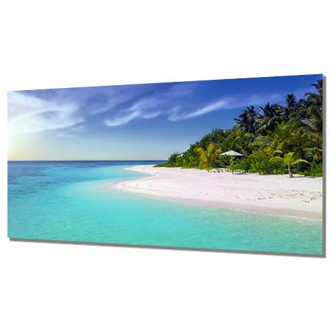 Photo print showing a beautiful tropical beach with an aquamarine sea