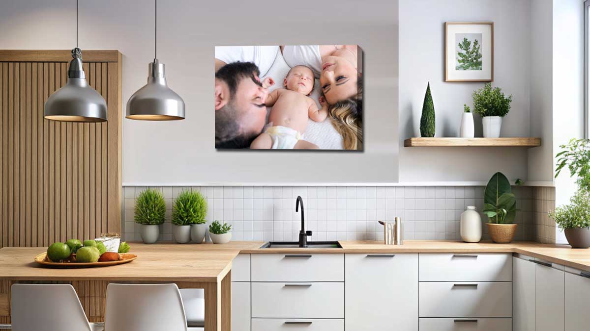 Canvas print of two little girls holding hands as they walk across a garden bridge