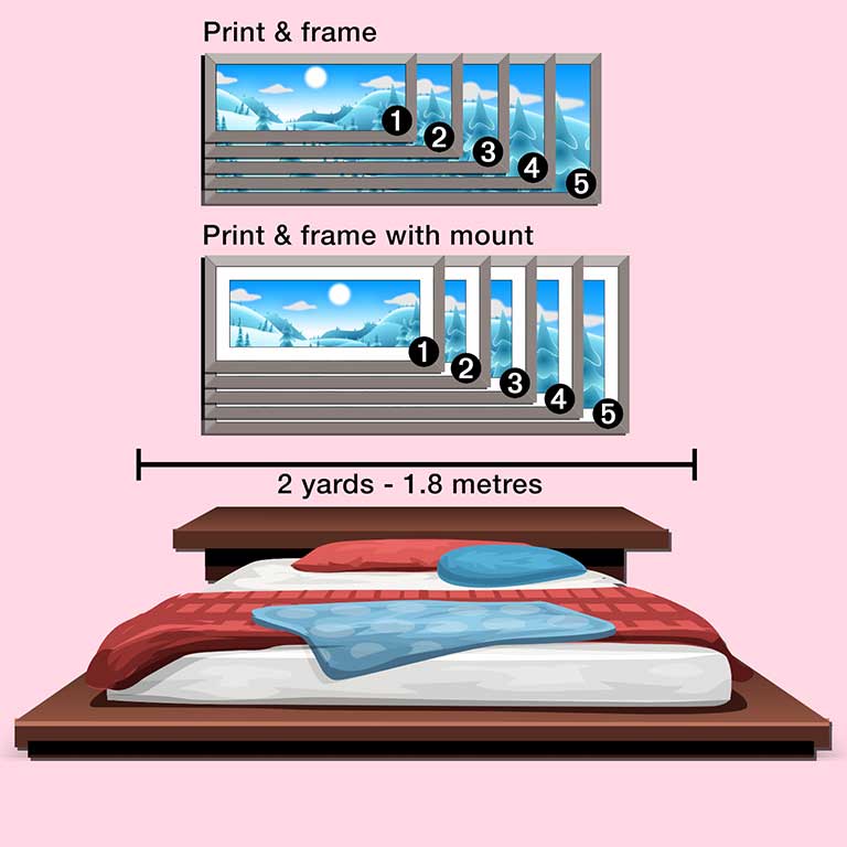 Snowscene picture printed and framed in 5 different super panoramic sizes