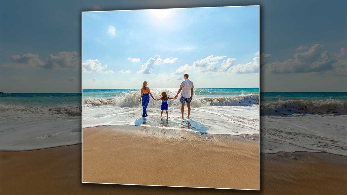 picture of a family at the seaside printed on a square poster