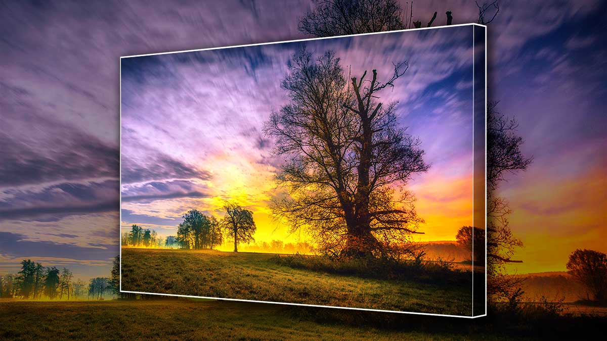 Abstract landscape of a tree at sunset printed on A3 canvas