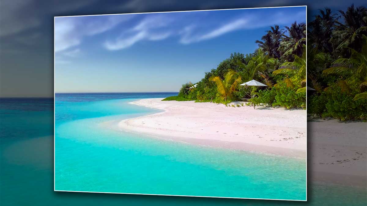 Poster featuring a picture of a tropical island beach