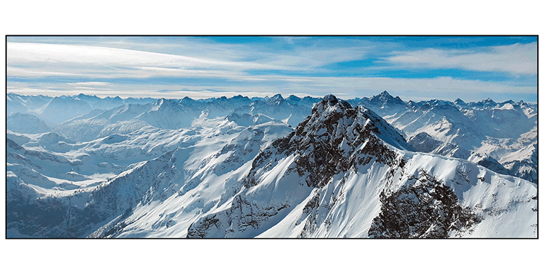 Panoramic print of a mountain snow scene