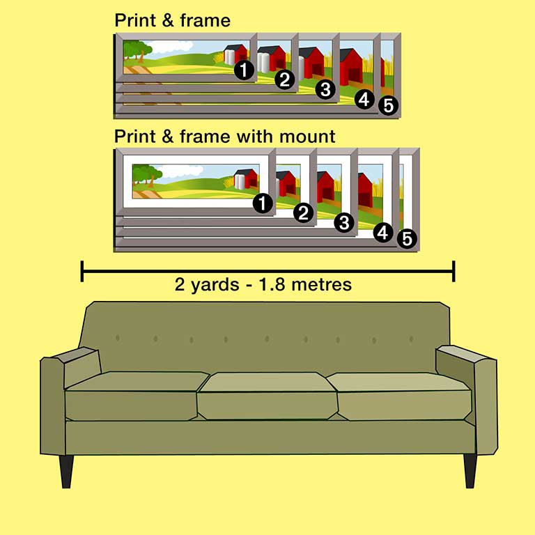 Framed poster of a meadow and barn in 5 difference ultra panoramic sizes