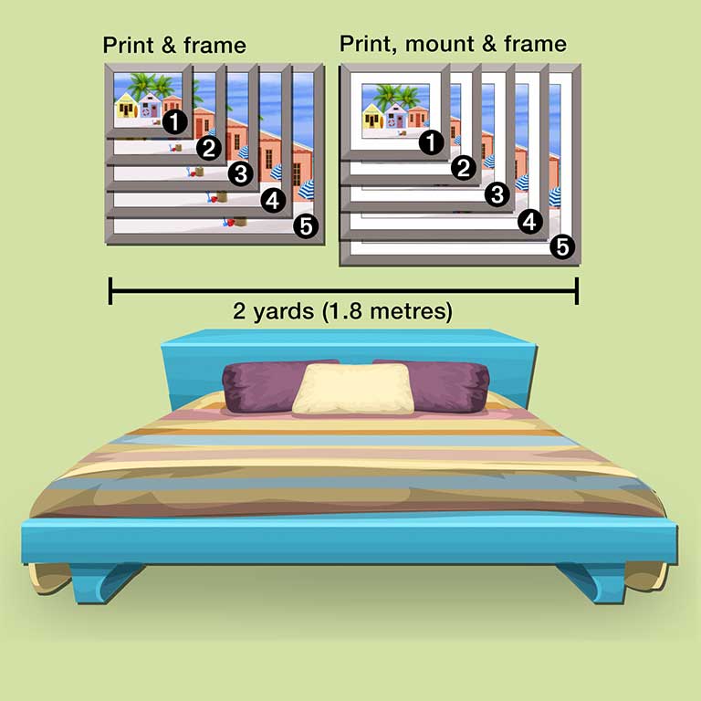 Beach huts printed and framed in 5 different traditional size frames