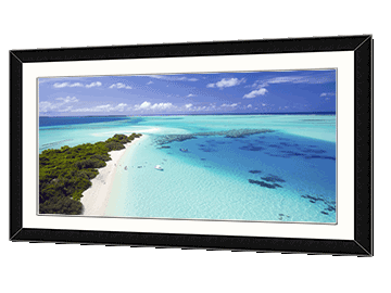 Picture of a tropical island in a simple black panoramic frame