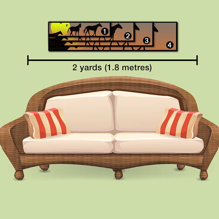 Sunset silhouette on 4 different panoramic canvas sizes