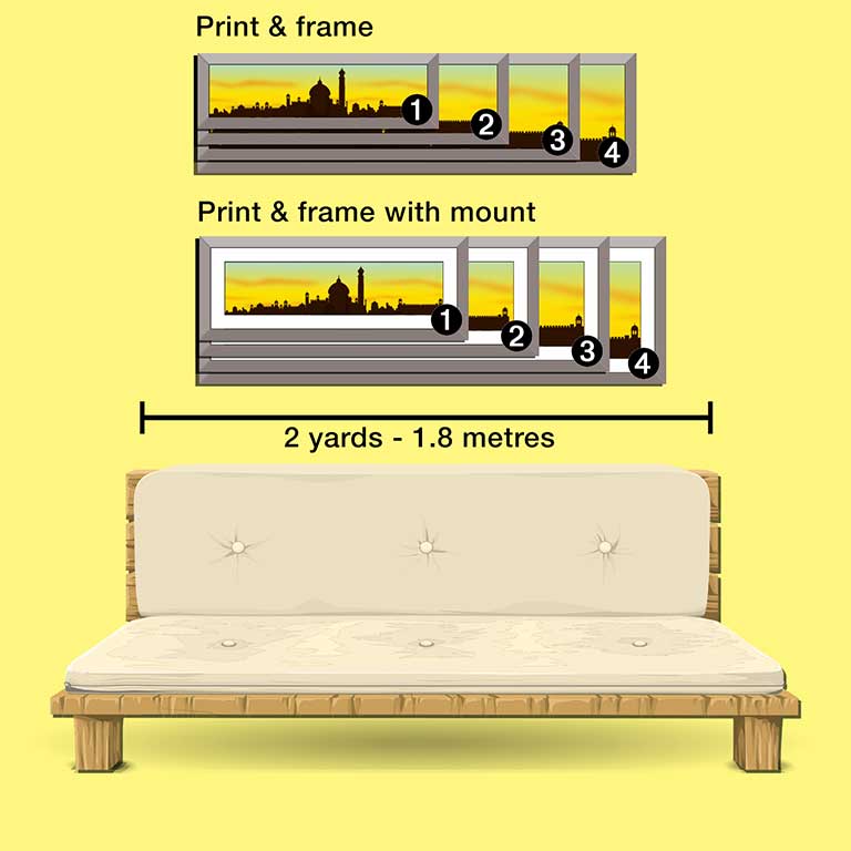 Silhouette print framed in 4 different extreme panoramic sizes