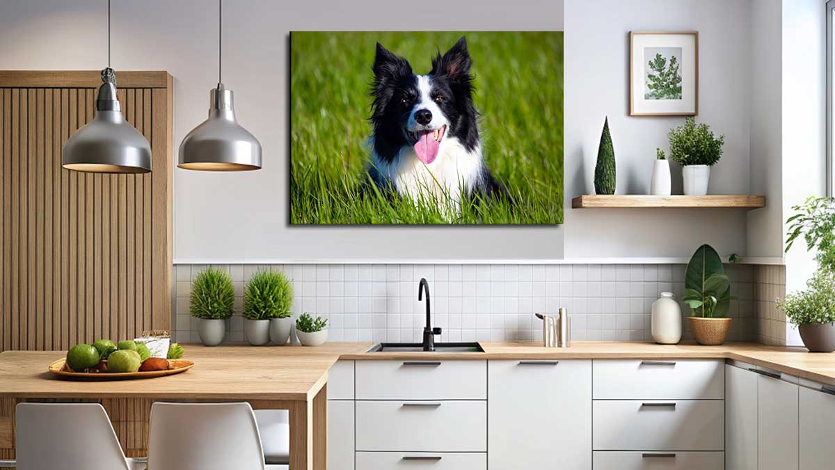 Picture of a favourite pet enlarged and hung in the kitchen