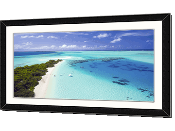 Picture of a tropical island in a simple black panoramic frame